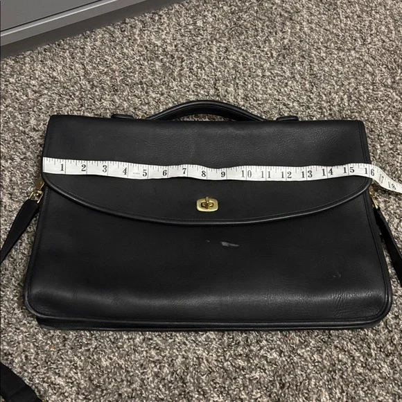 Coach vintage black leather briefcase messenger bag crossbody Y2K marks boho 90s - Picture 8 of 11